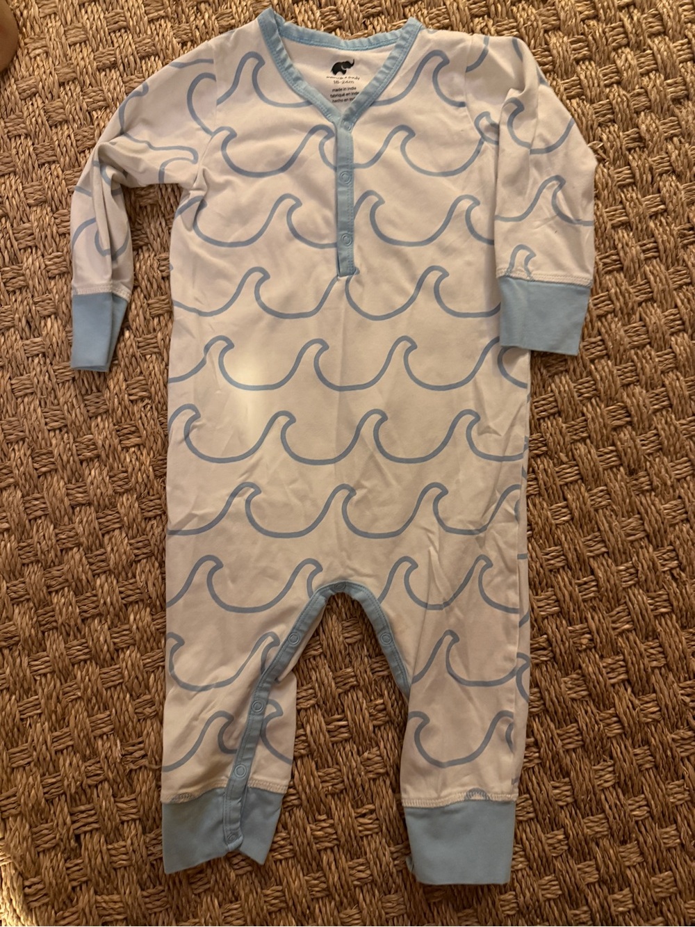 Baby Wave-Print Footie One-Piece in Light Blue